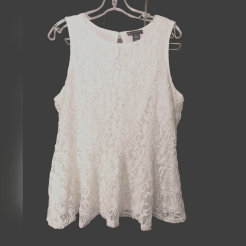 Valerie Bertinelli Ivory Lace Top Gorgeous XL Lined Stretch Sleeveless ✔️
